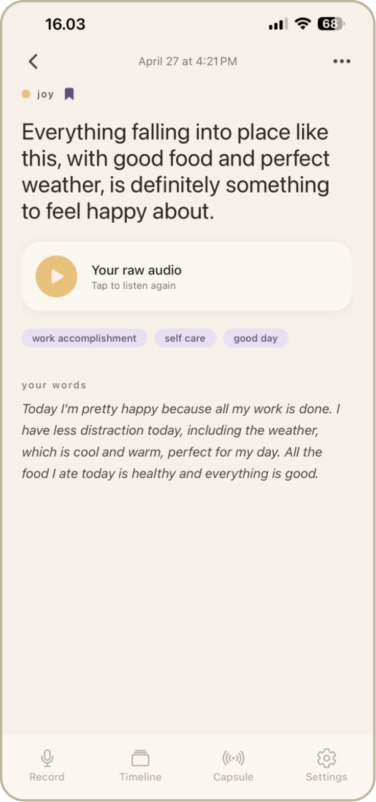 Validation card showing the AI's empathic reflection
